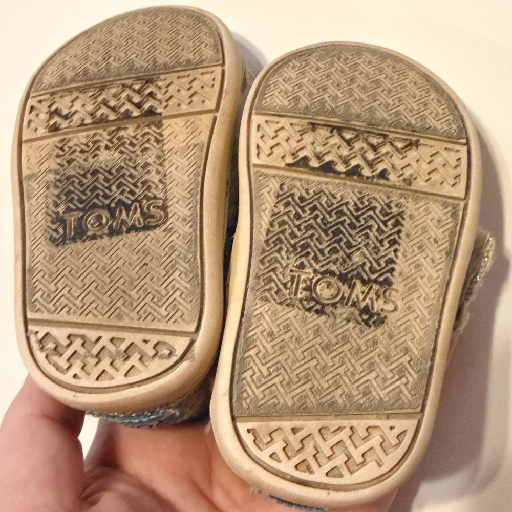 TOMS Tiny Classic Alpargata‎ Burlap Metallic Shimmer Slip On Shoes 4